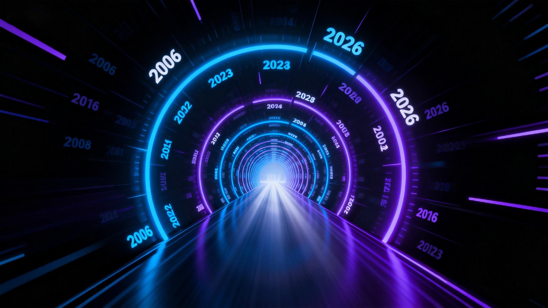 jimeng-2026-01-15-5359-現代信息圖表設計，立體時間隧道設計，從2006年的入口到2026年的出口，形成一....jpg